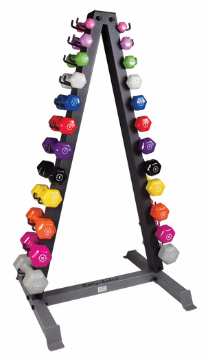 Body Solid 12 Pair Vinyl Rack With Rack, Includes Gdr24 And Pairs Vinyl Dumbbells 1-15Lbs