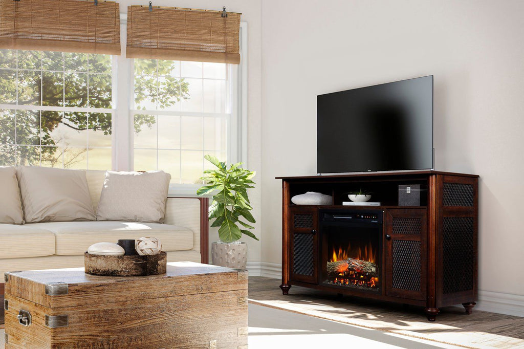 Dimplex Xavier 56-Inch Electric Fireplace and Log Set in Warm Grainery Brown with 23-Inch Media Console