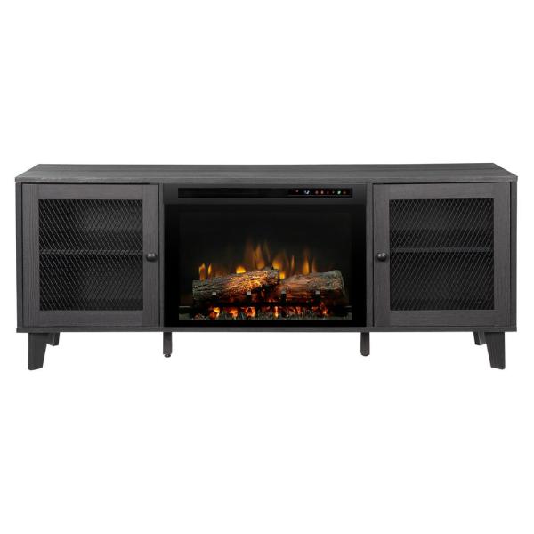 Dimplex Dean 65-Inch Media Console in Wrought Iron with a 26-Inch Electric Fireplace with Logs