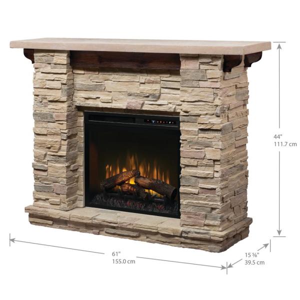 Dimplex Featherston 61-Inch Freestanding Mantel with 28-Inch Electric Fireplace, with Logs, in Grey