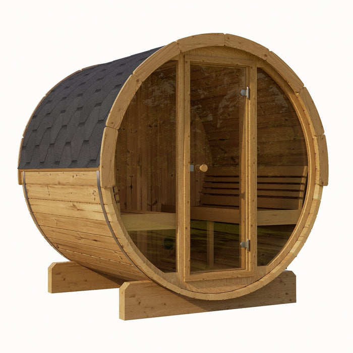 SaunaLife Model E8G Sauna Barrel w/ Glass Front - 6-Person - ERGO Series Sauna Barrel, 87"x81" - Ready to Ship!