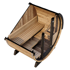 SaunaLife Model EE6G Sauna Barrel w/ Glass Front & Back Benches - 4-Person - ERGO Series, 63" L x 91" D - Ready to Ship!