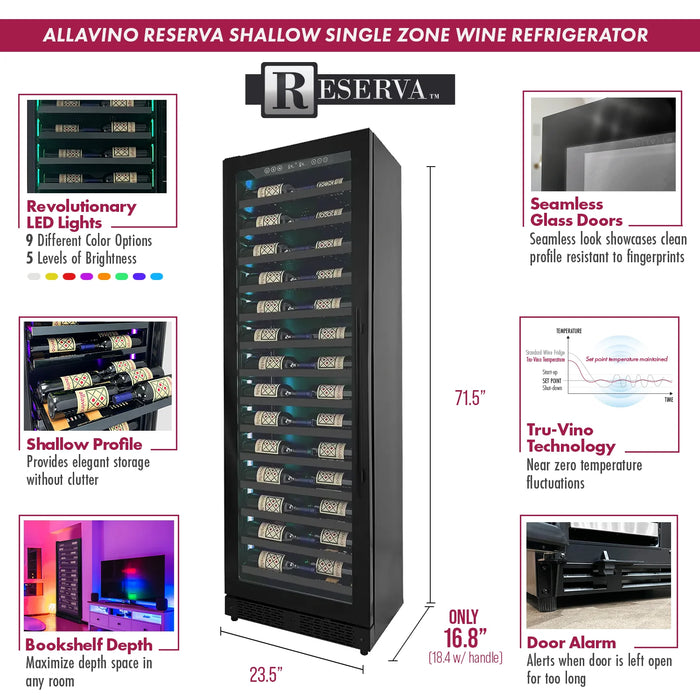 Reserva Series 134 Bottle 71" Tall Dual Zone Black Side-by-Side Shallow Wine Refrigerator Console