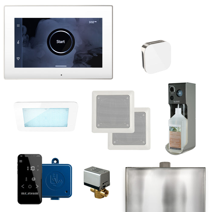 Mr. Steam XDream Steam Shower Control Package with iSteamX Control and Aroma Glass SteamHead in White Polished Nickel