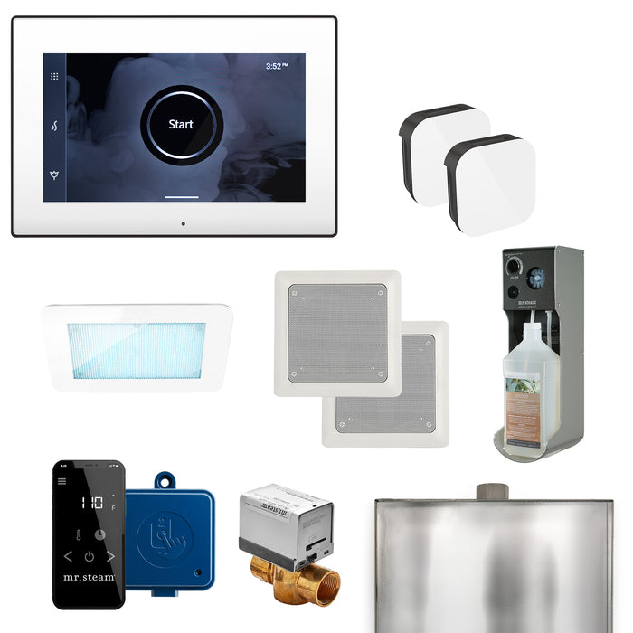 Mr. Steam XDream Max Steam Shower Control Package with iSteamX Control and Aroma Glass SteamHead in White Matte Black
