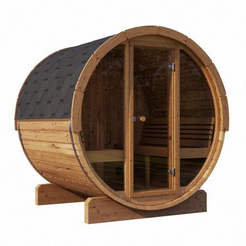 SaunaLife Model E7G Sauna Barrel w/ Glass Front - 4-Person - ERGO Series Sauna Barrel, 71"x81" - Ready to Ship!