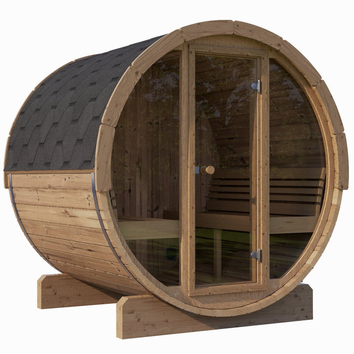 SaunaLife Model E8G Sauna Barrel w/ Glass Front - 6-Person - ERGO Series Sauna Barrel, 87"x81" - Ready to Ship!