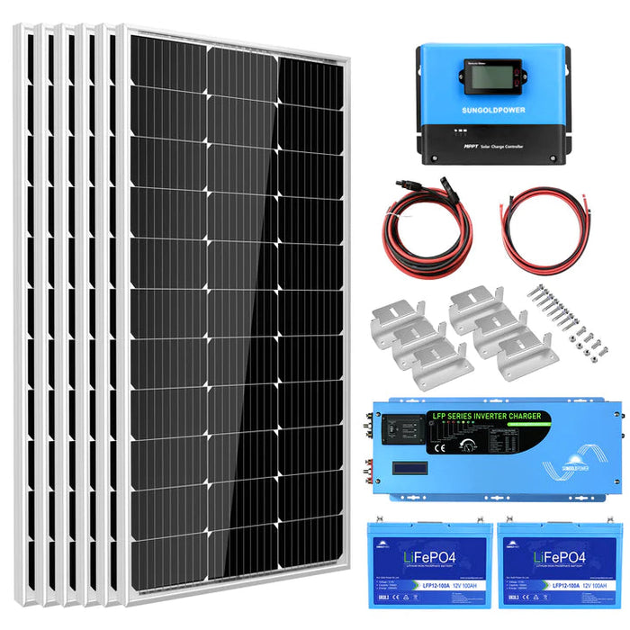 Sungold Power Solar Kit 3000W Inverter With Battery, Bluetooth 6 Solar Panels