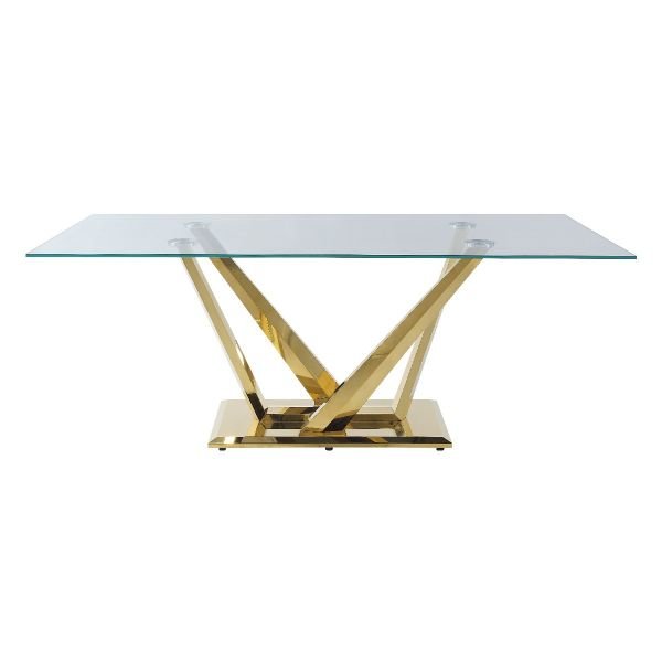 ACME Barnard Dining Table, Clear Glass & Mirrored Silver Finish