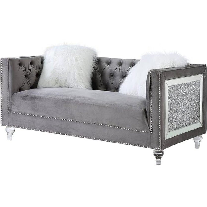 HeiberoII Loveseat w/2 pillows, Gray Velvet (LV00331)