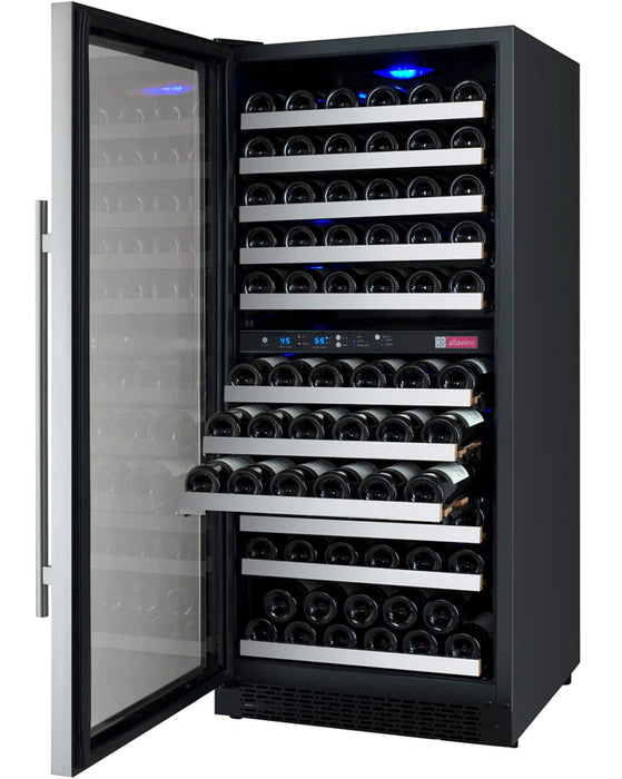 24" Wide FlexCount II Tru-Vino 121 Bottle Dual Zone Stainless Steel Left Hinge Wine Refrigerator