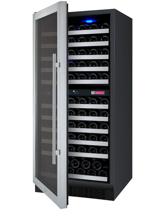 24" Wide FlexCount II Tru-Vino 121 Bottle Dual Zone Stainless Steel Right Hinge Wine Refrigerator