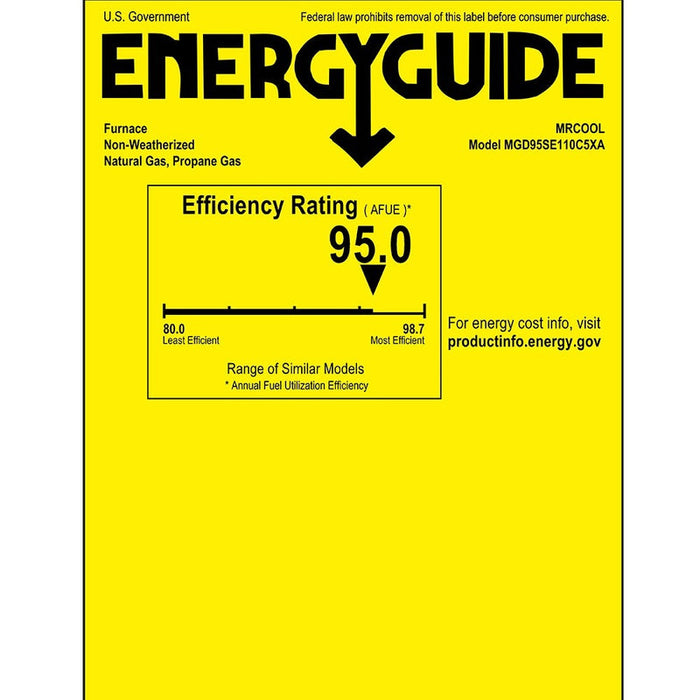 MRCOOL Signature 95% AFUE, 110K BTU, 5 Ton, Downflow Multi-Speed Gas Furnace - 21-Inch Cabinet
