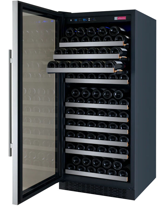 24" Wide FlexCount II Tru-Vino 128 Bottle Single Zone Stainless Steel Left Hinge Wine Refrigerator