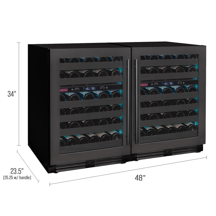 Reserva Series 100 Bottle 34" Tall Four Zone Black Stainless Steel Side-by-Side Wine Cooler Refrigerator