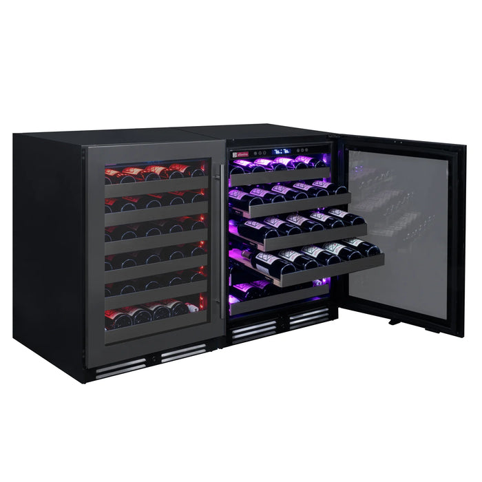 Reserva Series 100 Bottle 34" Tall Dual Zone Black Stainless Steel Side-by-Side Wine Cooler Refrigerator