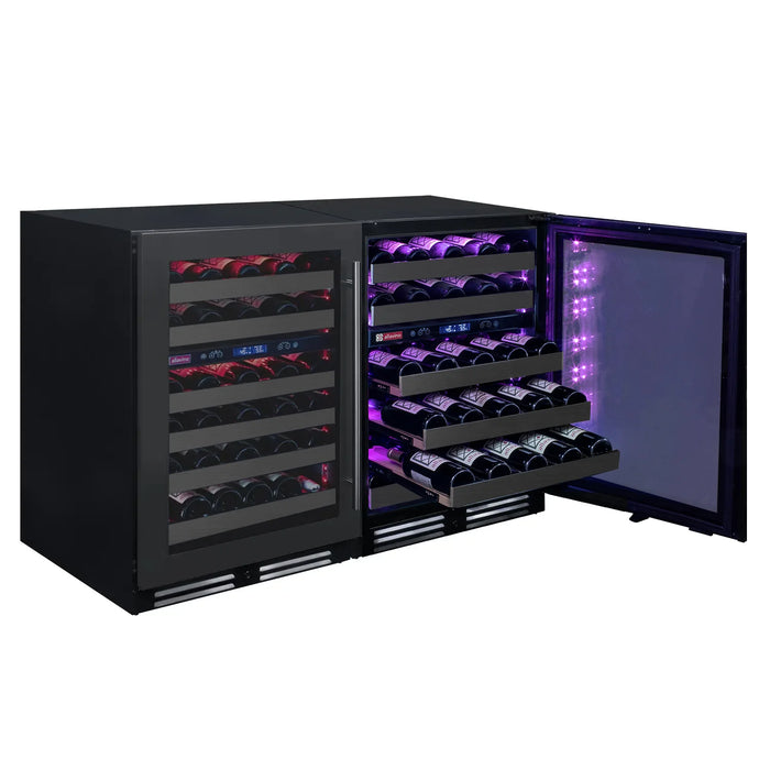 Reserva Series 100 Bottle 34" Tall Four Zone Black Stainless Steel Side-by-Side Wine Cooler Refrigerator