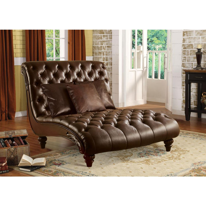 Chaise w/3Pillows, 2-Tone Brown PU 15035