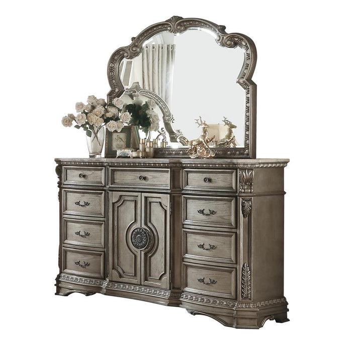 Northville Dresser w/Marble Top, Antique Silver (26937)