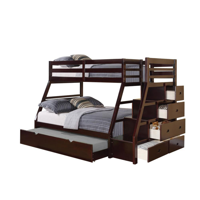 Jason Twin/Full Bunk Bed w/Storage Ladder & Trundle, Espresso (1Set/4Ctn)