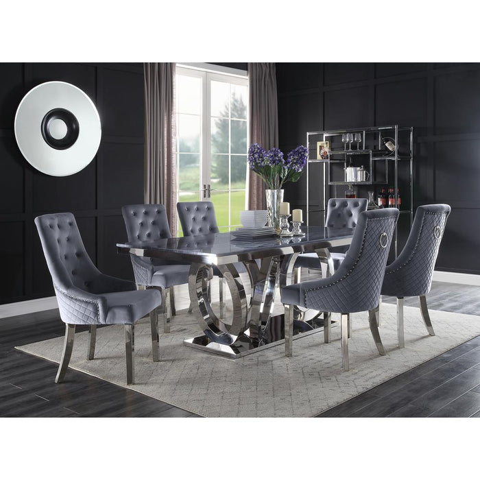 ACME Nasir Dining Table, Gray Printed Faux Marble & Mirrored Silver Finish