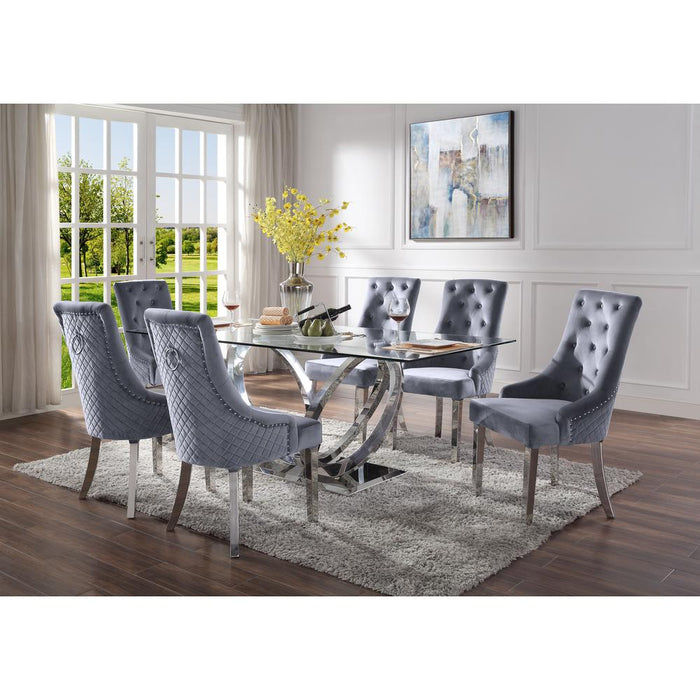 ACME Finley Dining Table, Clear Glass & Mirrored Silver Finish