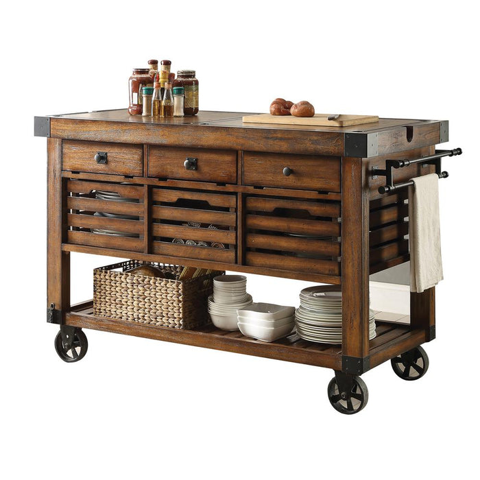 Kaif Kitchen Cart, Distressed Chestnut