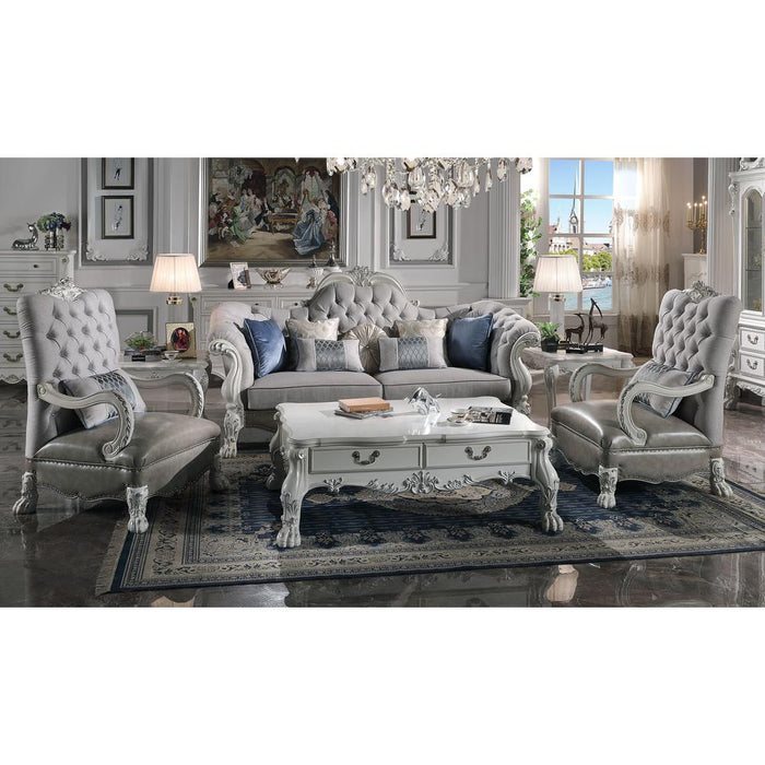 Dresden  Loveseat w/5 Pillows, Synthetic Leather & Bone White Finish