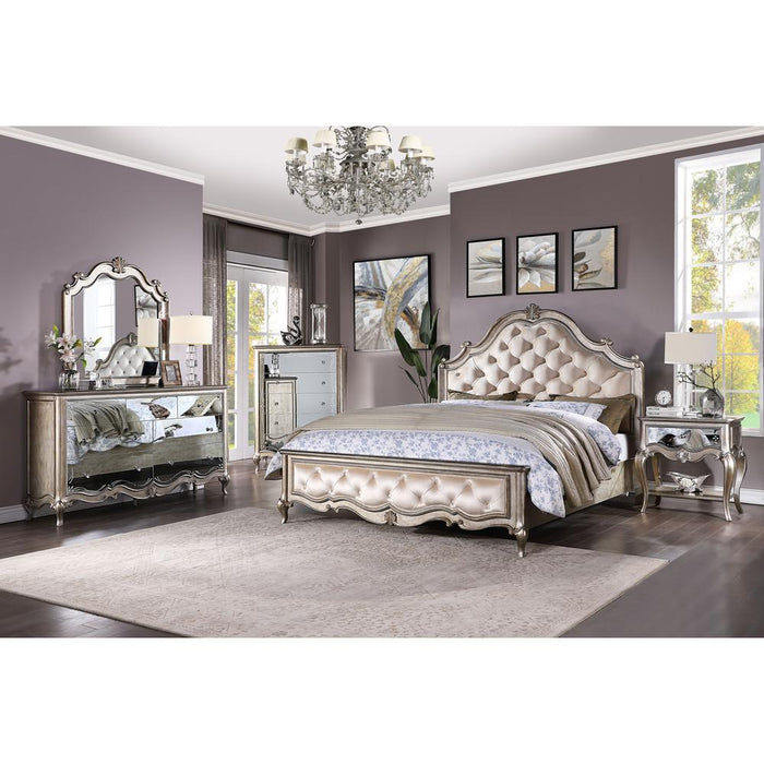 ACME Esteban Queen Bed, Velvet & Antique Champagne