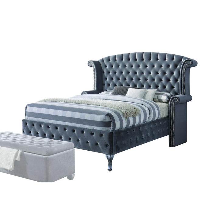 Rebekah Queen Bed, Gray Velvet (1Set/4Ctn)