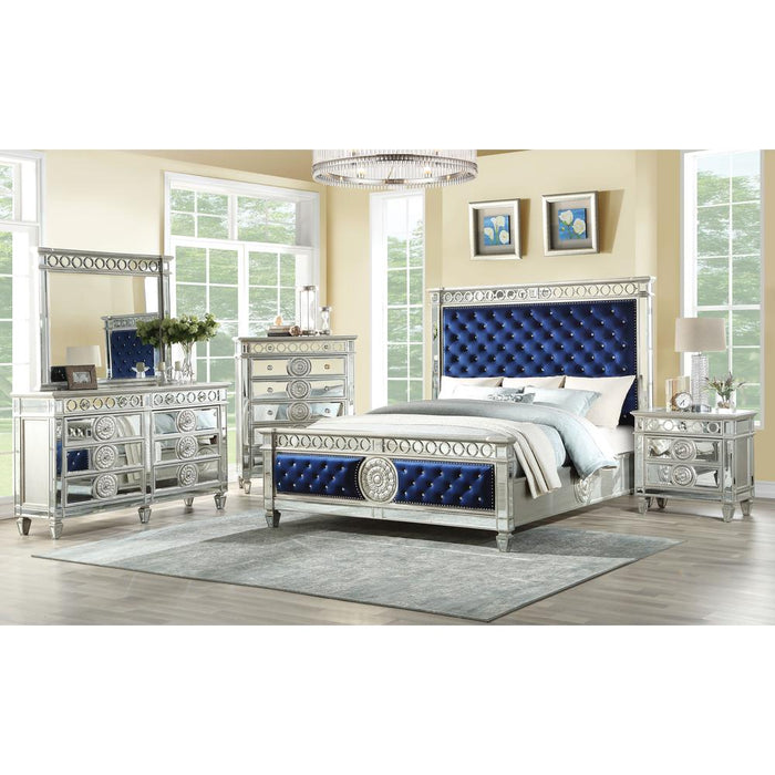 ACME Varian California King Bed, Blue Velvet & Mirrored