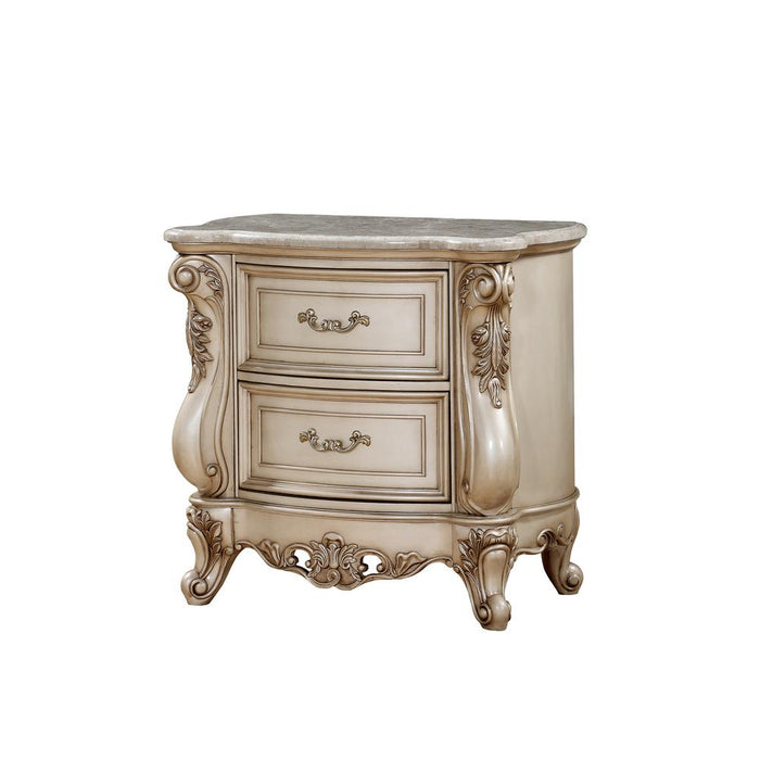 Gorsedd Nightstand w/Marble Top, Marble & Antique White  (27443)