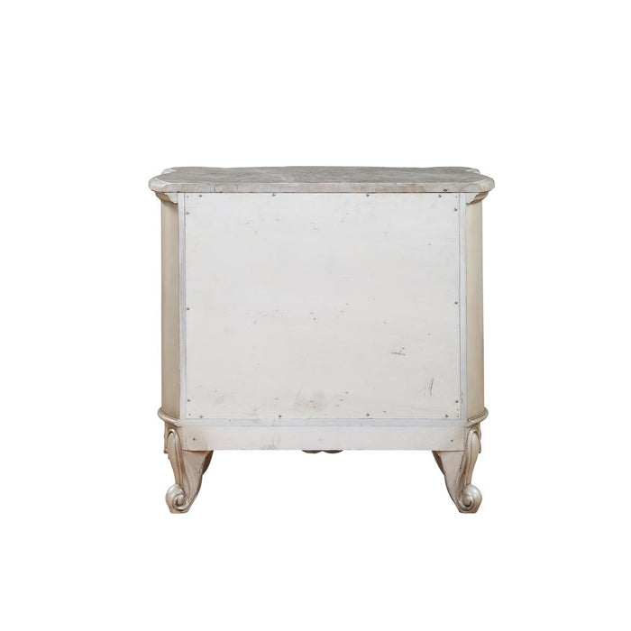 Gorsedd Nightstand w/Marble Top, Marble & Antique White  (27443)