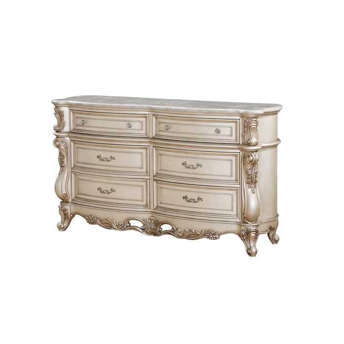 Gorsedd Dresser w/Marble Top, Marble & Antique White  (27445)