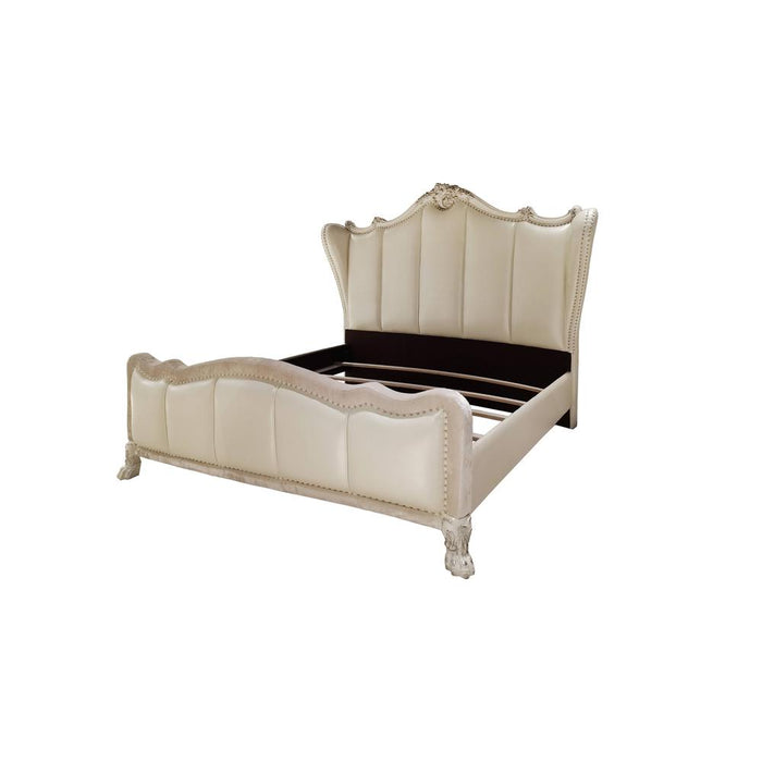 Dresden II Synthetic Leather & Bone White Finish Eastern King Bed