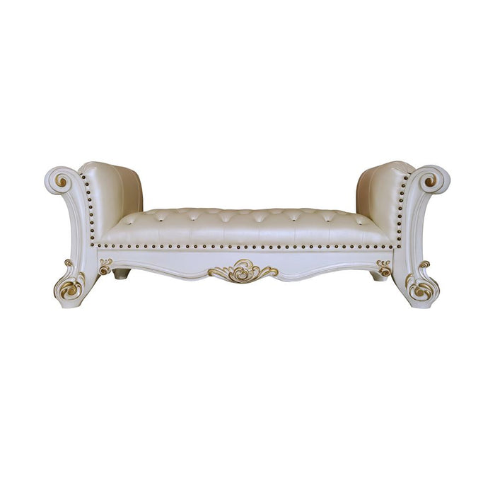 Vendome Wooden Upholstered Tufted Bench in Antique Pearl