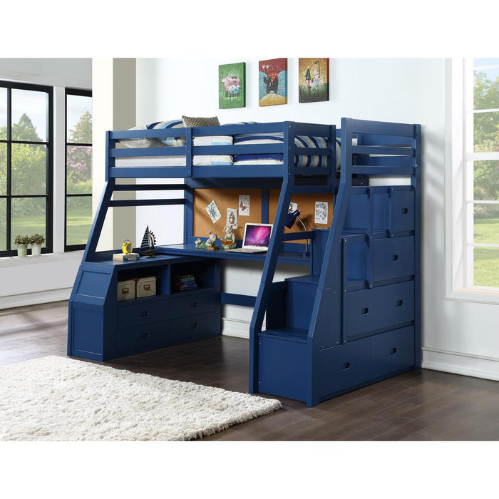 ACME Jason II Storage Twin Loft Bed (1Set/4Ctn), Navy Blue