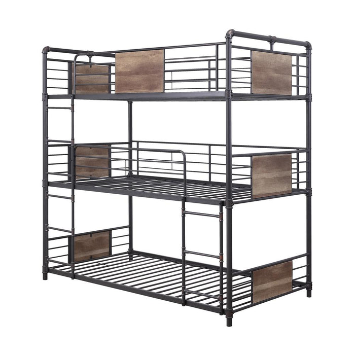 Brantley Triple Bunk Bed - Twin, Sandy Black & Dark Bronze Hand-Brushed (1Set/2Ctn)