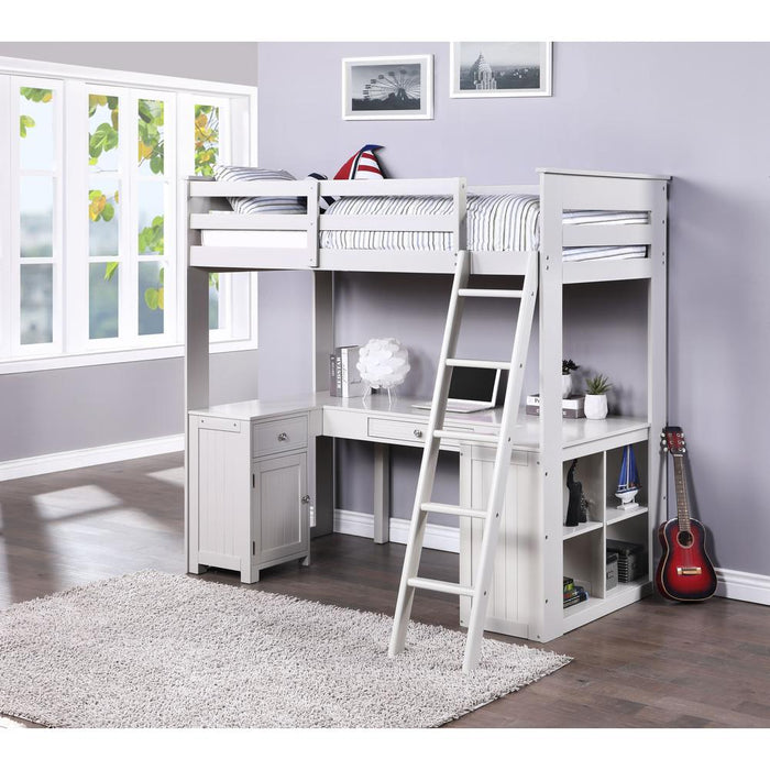 ACME Ambar Loft Bed w/Chest, Desk & Bookcase, Light Gray