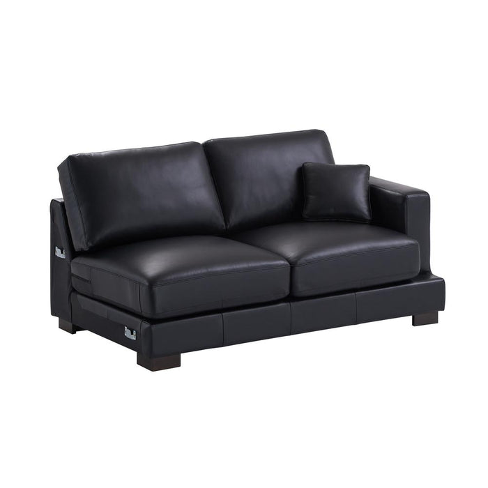 Geralyn Wooden Leather Sectional Sofa with 2 Pillows in Black