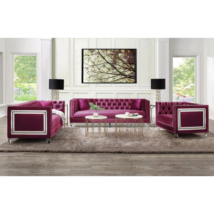 Heibero Loveseat w/2 Pillows, Burgundy Velvet (56896)