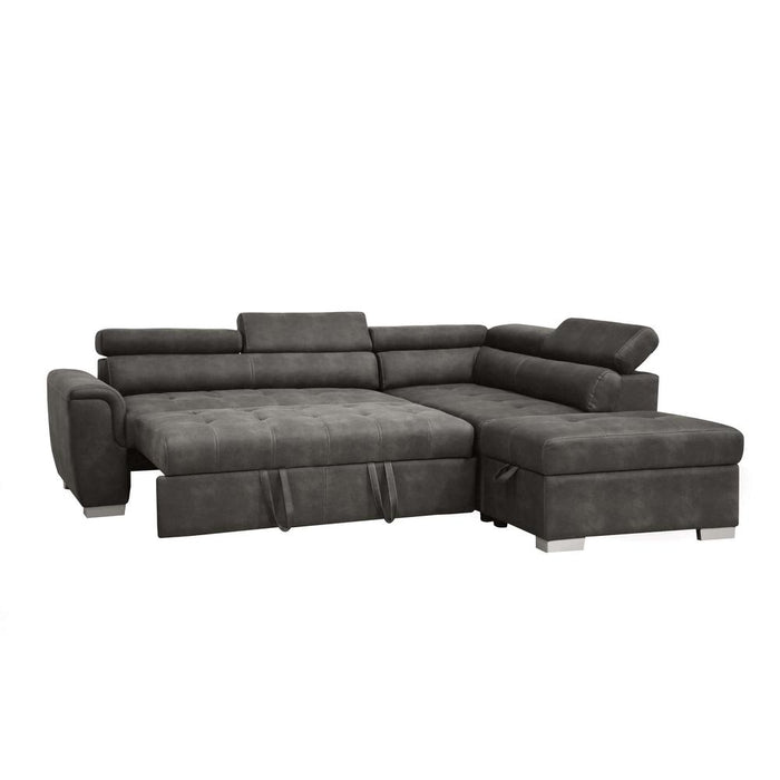 Thelma Sectional Sofa w/Sleeper & Ottoman, Gray Polished Microfiber (1Set/2Ctn)