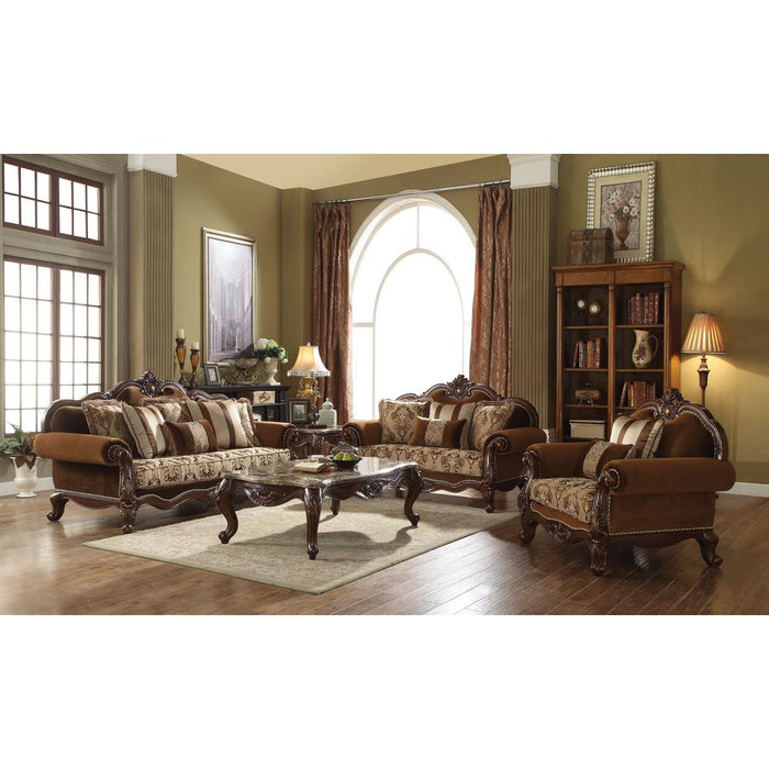 Jardena Sofa w/6 Pillows, Fabric & Cherry Oak  (50655)