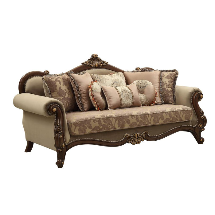 Mehadi Sofa w/8 Pillows, Fabric & Walnut (50690)