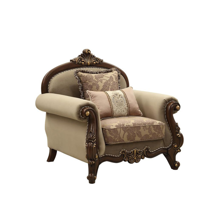 Mehadi Chair w/2 Pillows, Fabric & Walnut (50692)