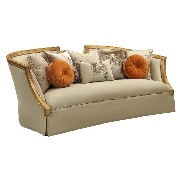 Daesha Sofa w/8 Pillows, Tan Flannel & Antique Gold (50835)