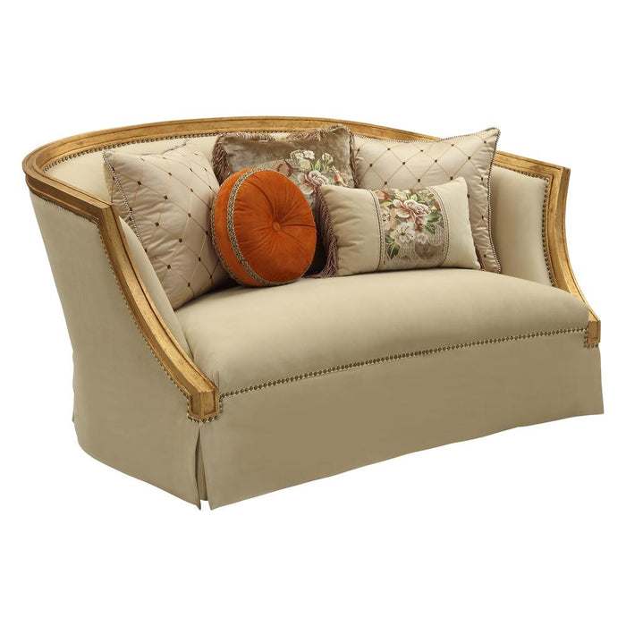 Daesha Loveseat w/5 Pillows, Tan Flannel & Antique Gold (50836)