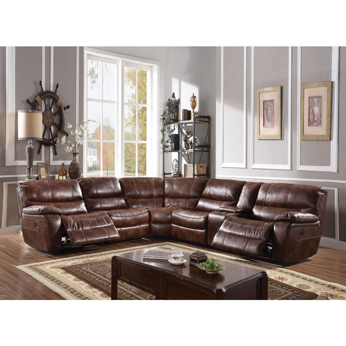 ACME Brax Sectional Sofa (Power Motion), 2-Tone Brown Leather Gel (1Set/6Ctn)