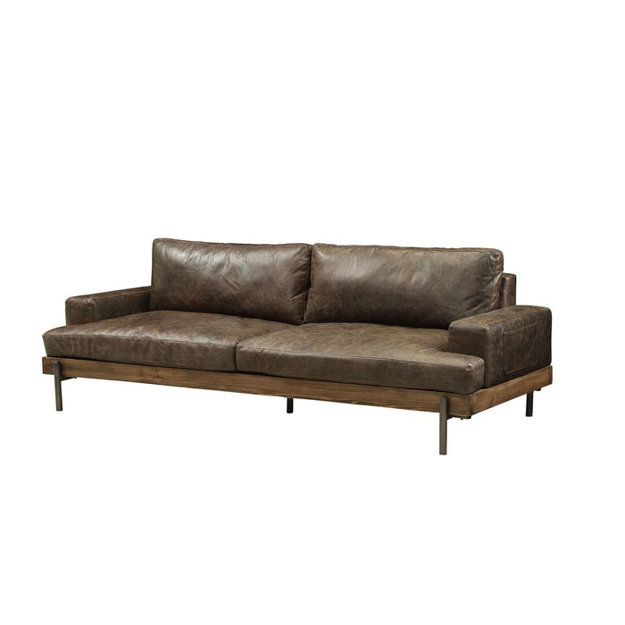 Silchester Sofa, Oak & Distress Chocolate Top Grain Leather