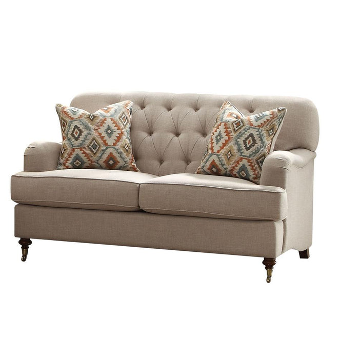 Loveseat (w/2 Pillows), Beige Fabric 52581